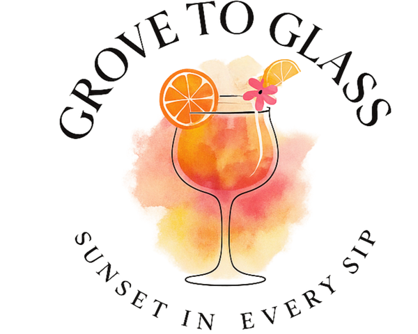 Logo for 'Grove to Glass' with a cocktail illustration on a white background
